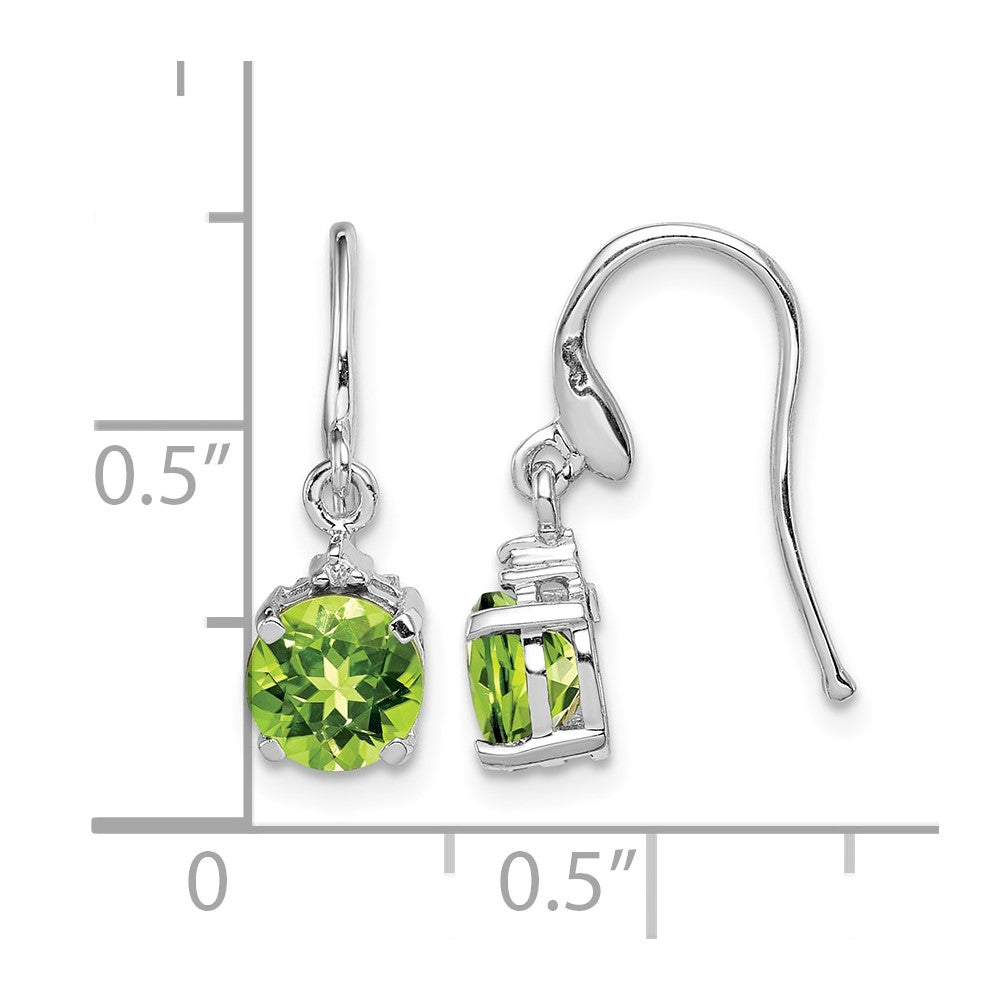 Sterling Silver Rhodium Plated Round Peridot and Diamond Wire Earrings