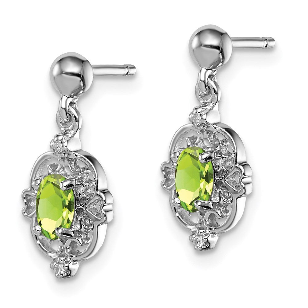 Sterling Silver Rhodium Plated Peridot and Diamond Post Earrings