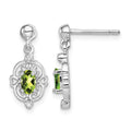 Sterling Silver Rhodium Plated Peridot and Diamond Post Earrings