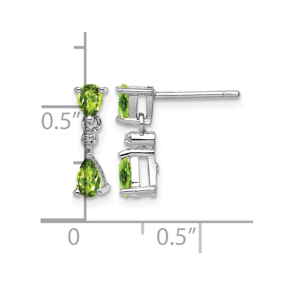 Sterling Silver Rhodium Plated Pear Peridot and Diamond Post Earrings