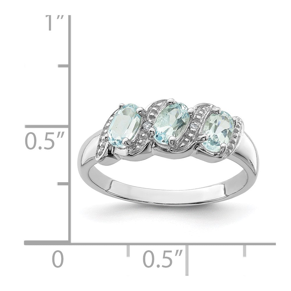Sterling Silver Rhodium Aqua & Diamond Ring