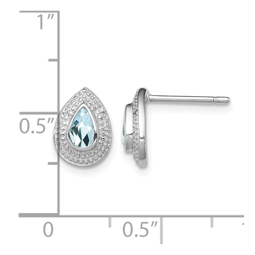 Sterling Silver Rhodium Aqua & Diamond Post Earrings