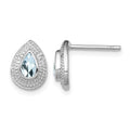 Sterling Silver Rhodium Aqua & Diamond Post Earrings