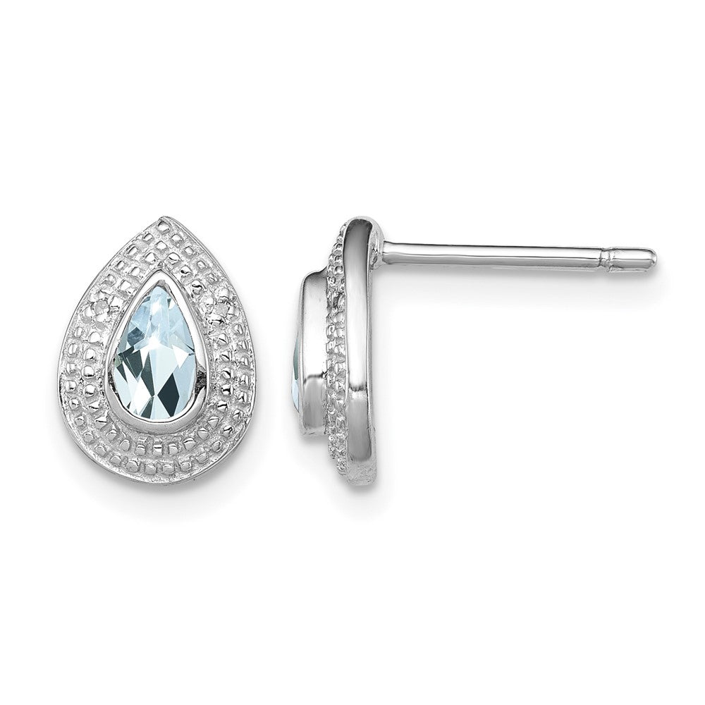 Sterling Silver Rhodium Aqua & Diamond Post Earrings