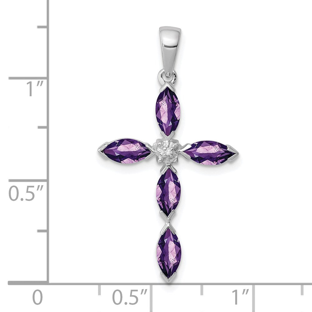 Sterling Silver Rhodium-plated Amethyst & Diamond Pendant
