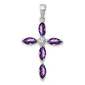 Sterling Silver Rhodium-plated Amethyst & Diamond Pendant