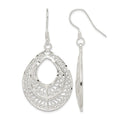 Sterling Silver Polished Textured D/C Filigree Teardrop Dangle Earrings