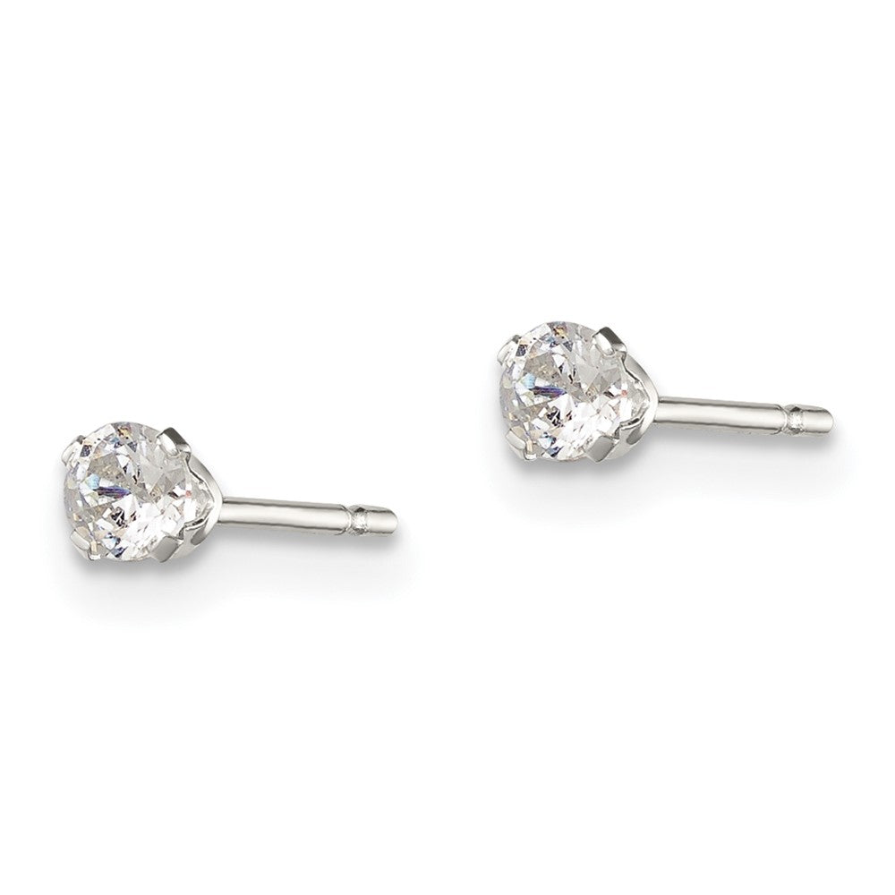 Sterling Silver Polished 3mm Round Snap Set CZ Stud Earrings