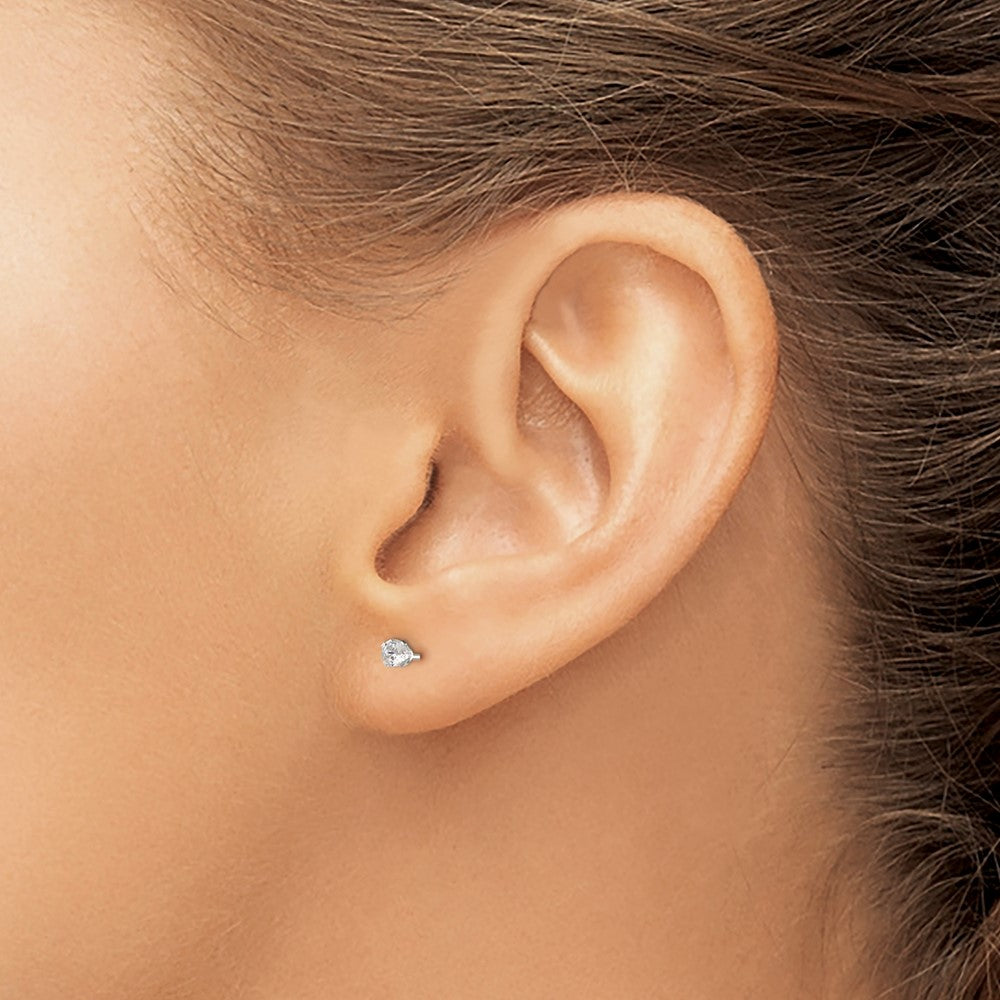 Sterling Silver Polished 3mm Round Snap Set CZ Stud Earrings