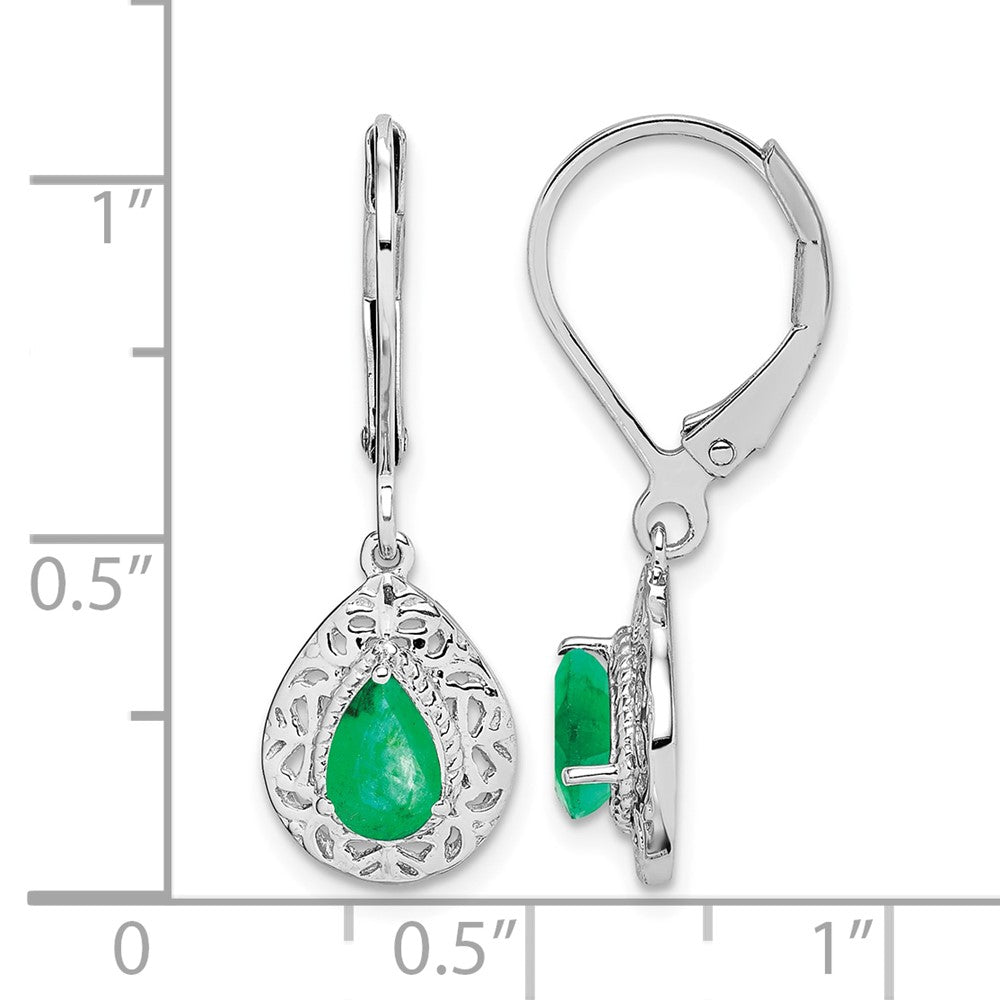 Sterling Silver Rhodium-plated Emerald Teardrop Lever Back Earrings