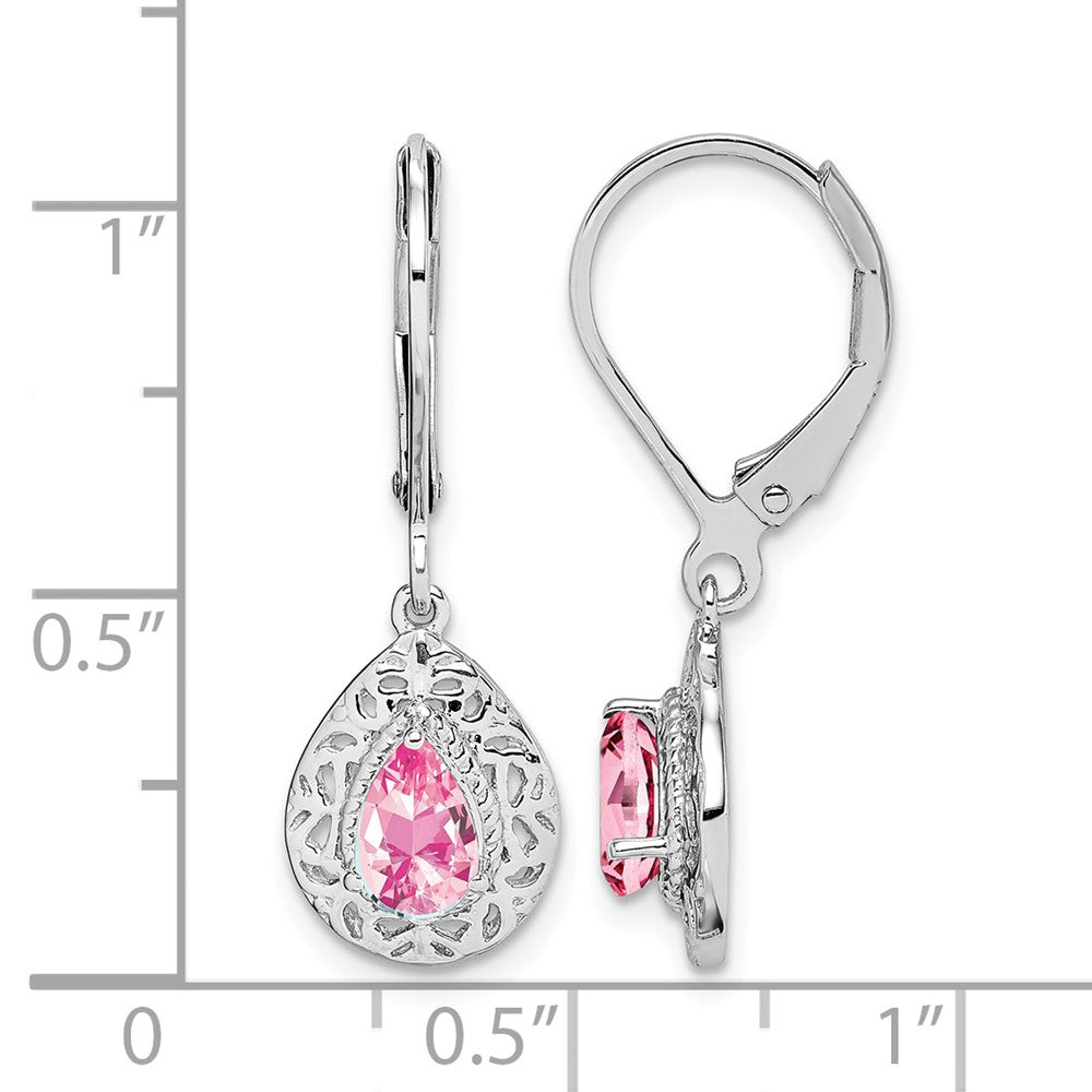 Sterling Silver Rhodium-plated Pink Tourmaline Lever Back Earrings