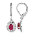Sterling Silver Rhodium Ruby Teardrop Lever Back Earrings