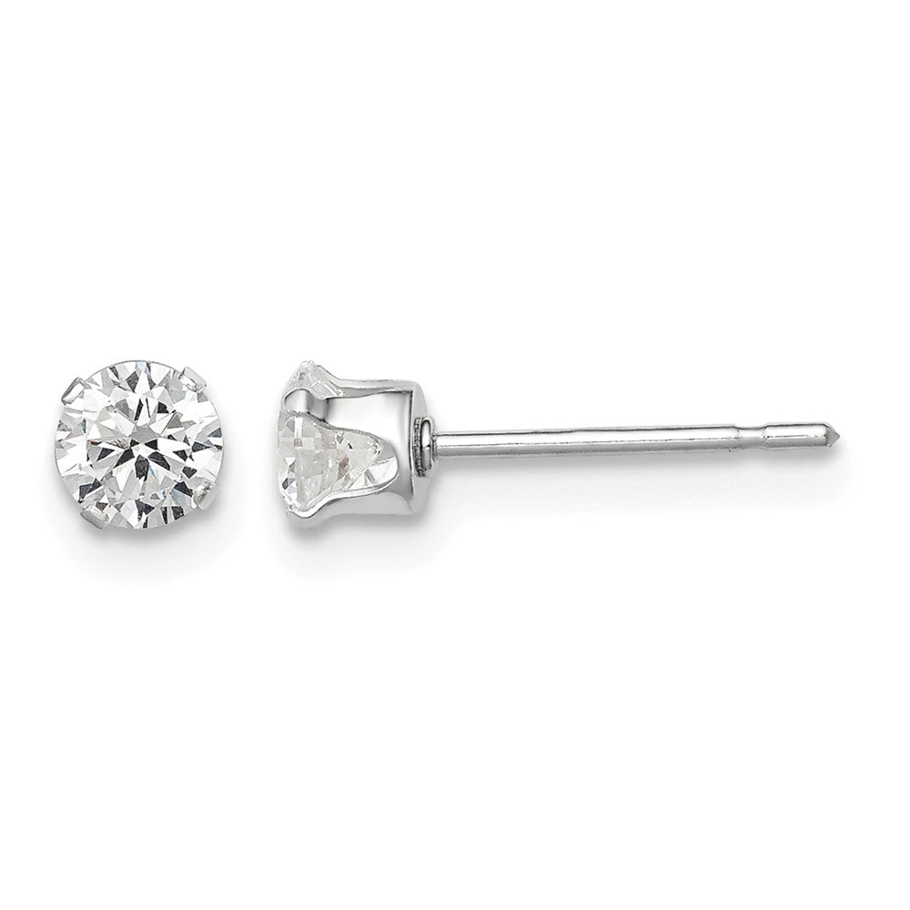 Sterling Silver 4mm Round Snap Set CZ Stud Earrings