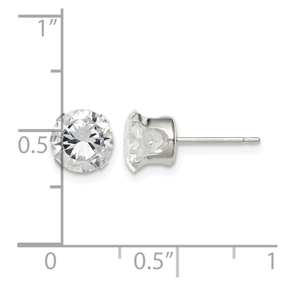 Sterling Silver 7mm Round Snap Set CZ Stud Earrings