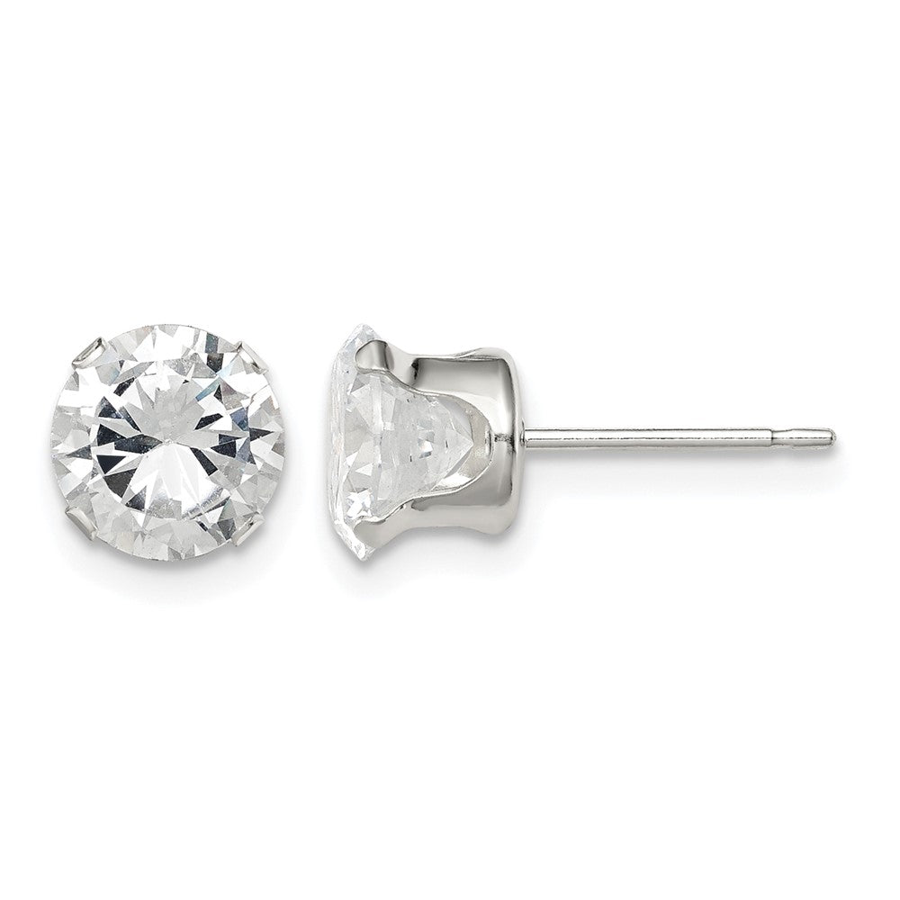 Sterling Silver 7mm Round Snap Set CZ Stud Earrings