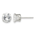 Sterling Silver 7mm Round Snap Set CZ Stud Earrings