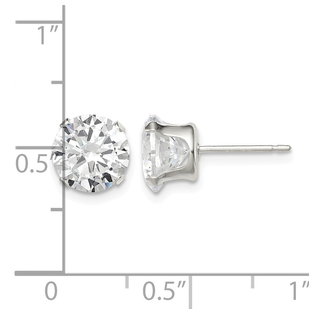 Sterling Silver 8mm Round Snap Set CZ Stud Earrings