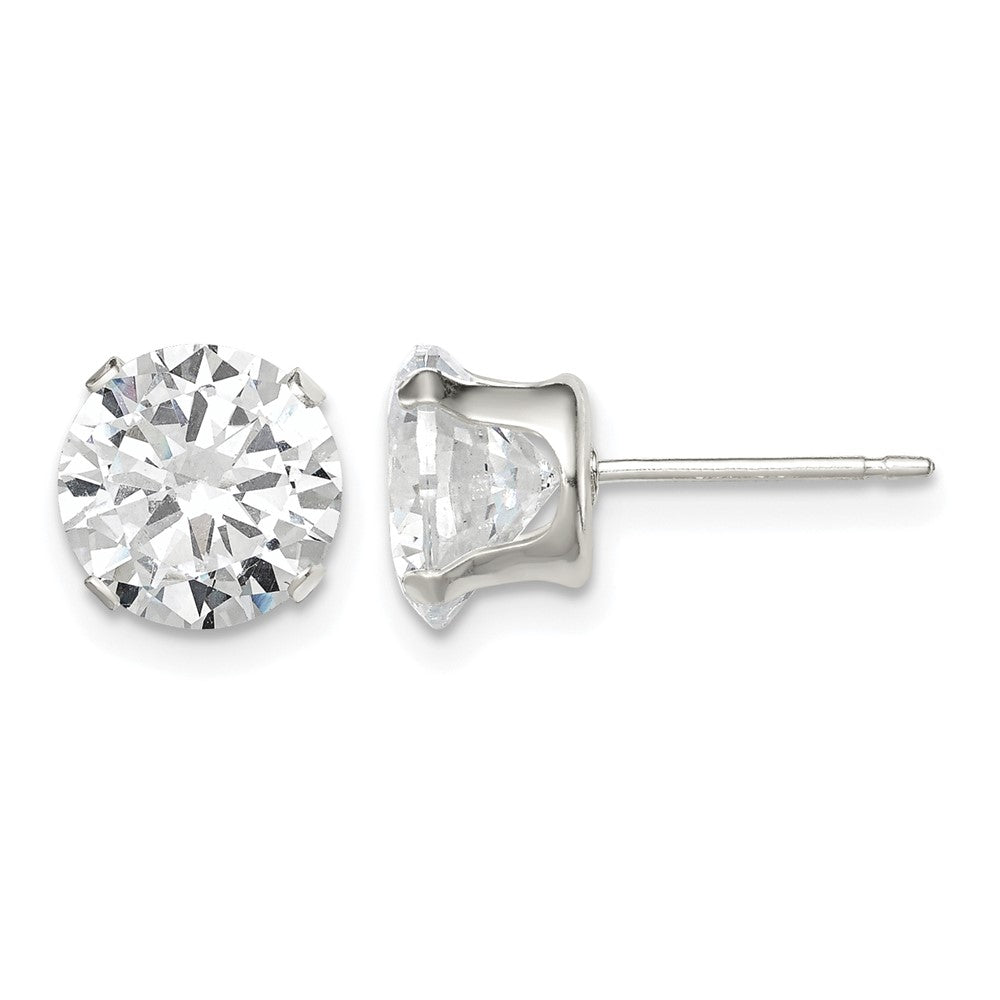 Sterling Silver 8mm Round Snap Set CZ Stud Earrings