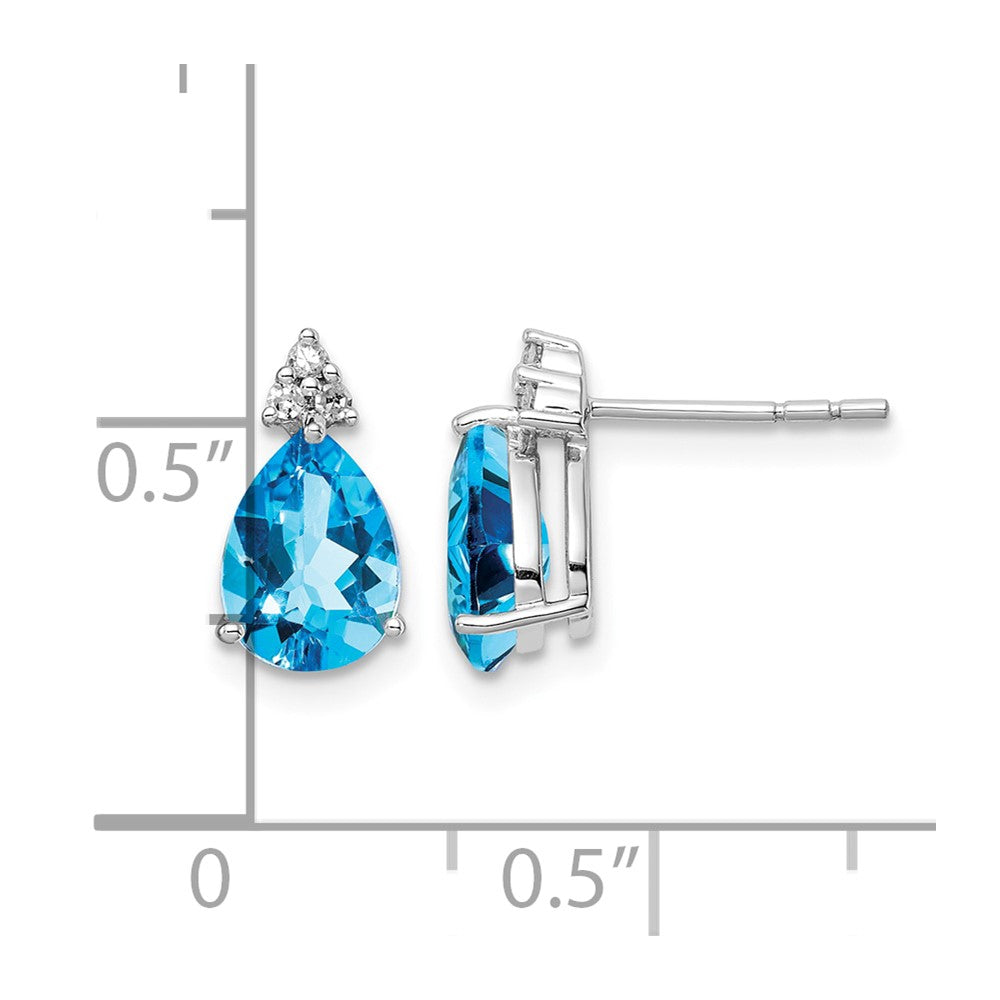 Sterling Silver Rhodium Plated Diamond and Blue Topaz Post Earrings