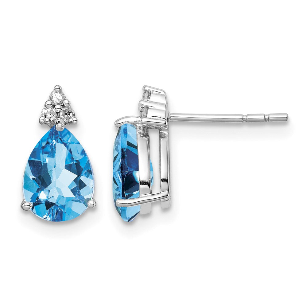Sterling Silver Rhodium Plated Diamond and Blue Topaz Post Earrings