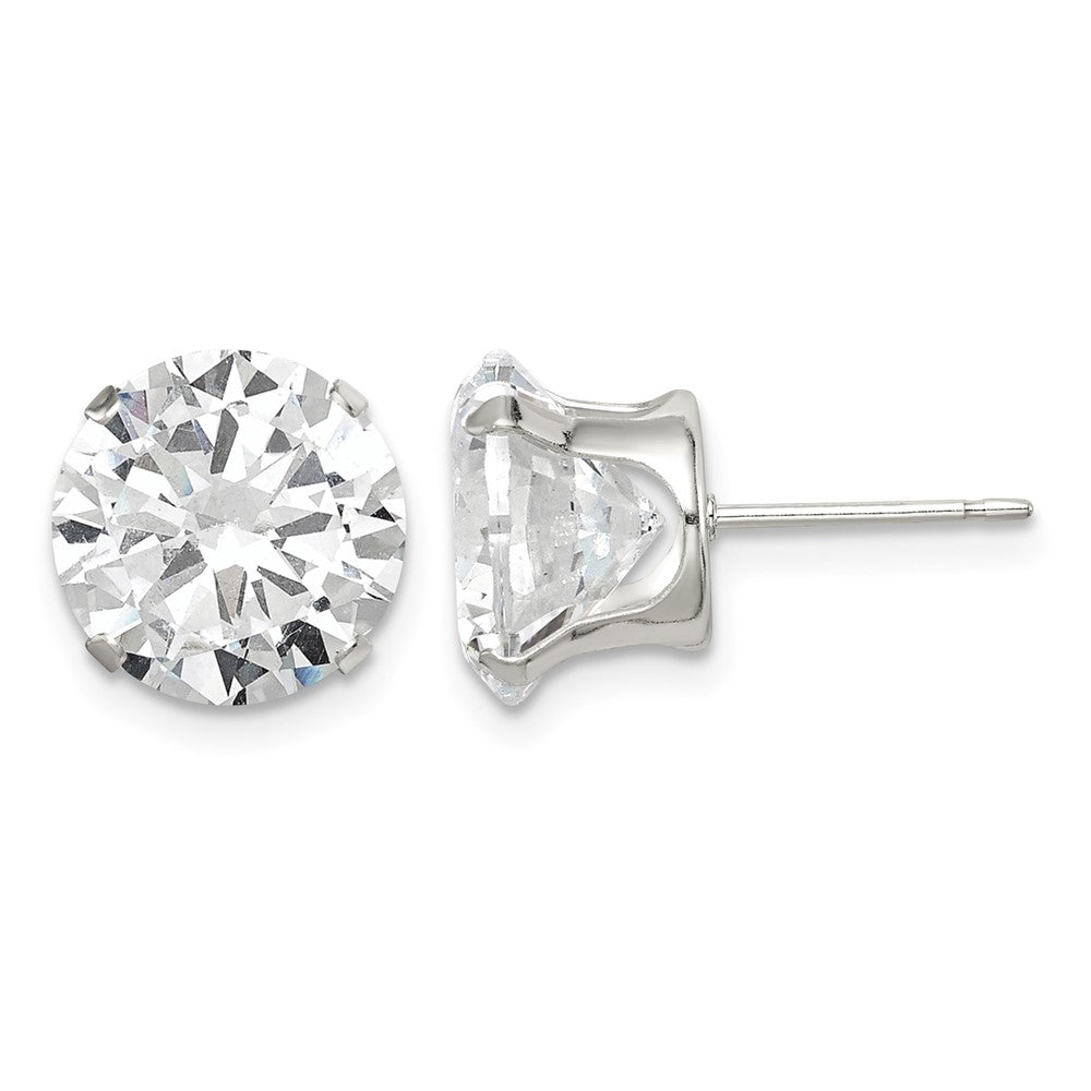 Sterling Silver 10mm Round Snap Set CZ Stud Earrings