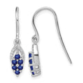 Sterling Silver Rhodium Diamond & Sapphire Shepherd Hook Earrings