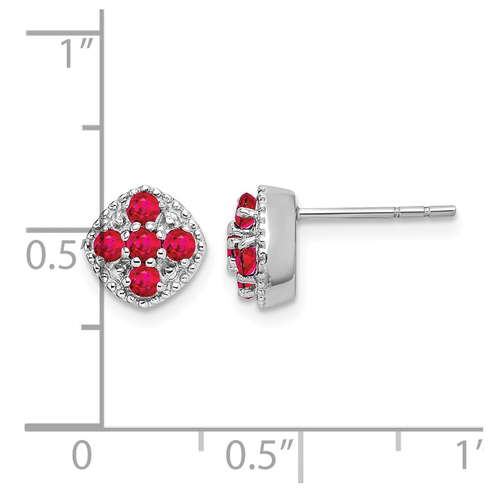 Sterling Silver Rhodium-plated Ruby Flower Post Earrings