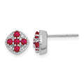 Sterling Silver Rhodium-plated Ruby Flower Post Earrings