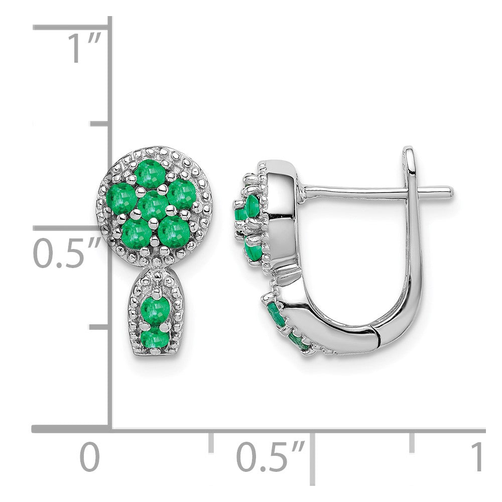 Sterling Silver Rhodium-plated Emerald Circle Hinged Earrings