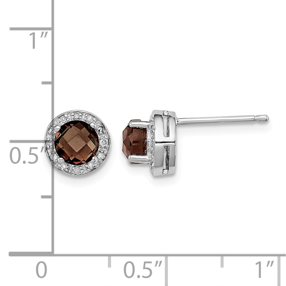 Sterling Silver Rhodium-plated Diamond and Smoky Quartz Earrings
