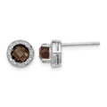 Sterling Silver Rhodium-plated Diamond and Smoky Quartz Earrings