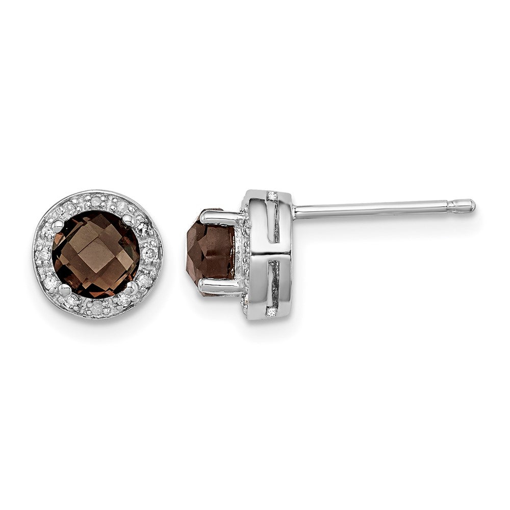 Sterling Silver Rhodium-plated Diamond and Smoky Quartz Earrings