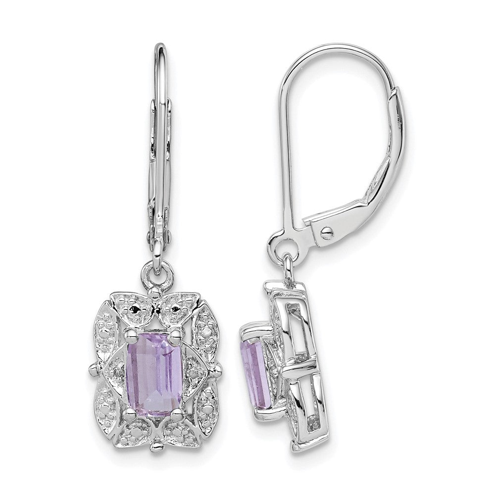 Sterling Silver Rhodium-plated Diamond and Pink Quartz Earrings