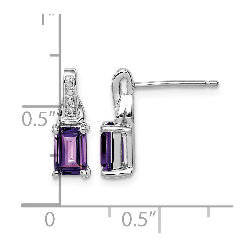 Sterling Silver Rhodium-plated Diamond and Amethyst Earrings