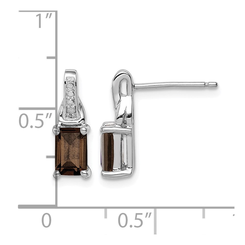 Sterling Silver Rhodium-plated Diamond and Smoky Quartz Earrings