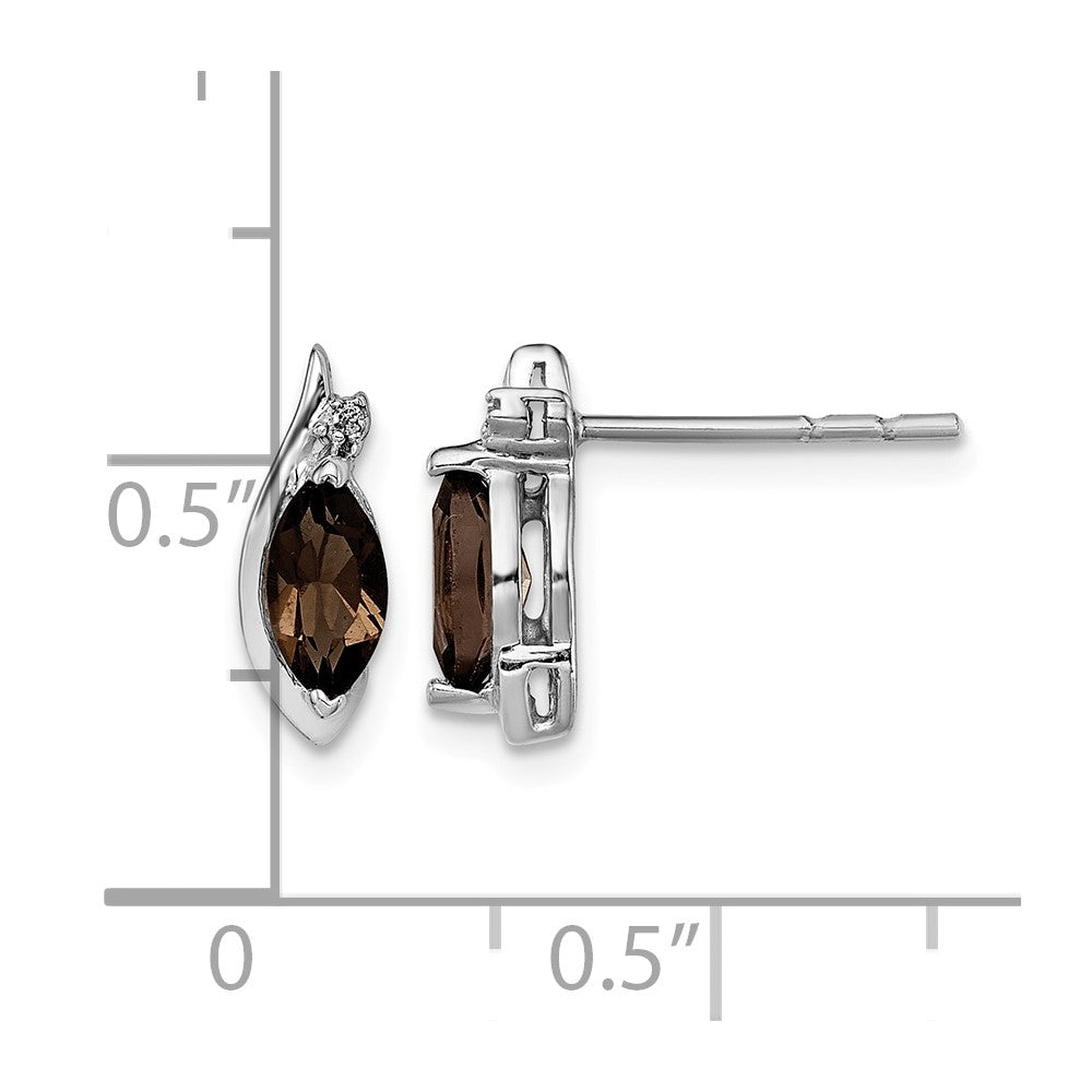 Sterling Silver Rhodium-plated Diamond and Smoky Quartz Earrings