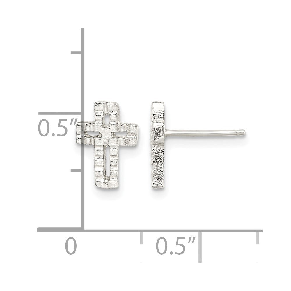 Sterling Silver Polished & Textured Latin Cross Post Earrings