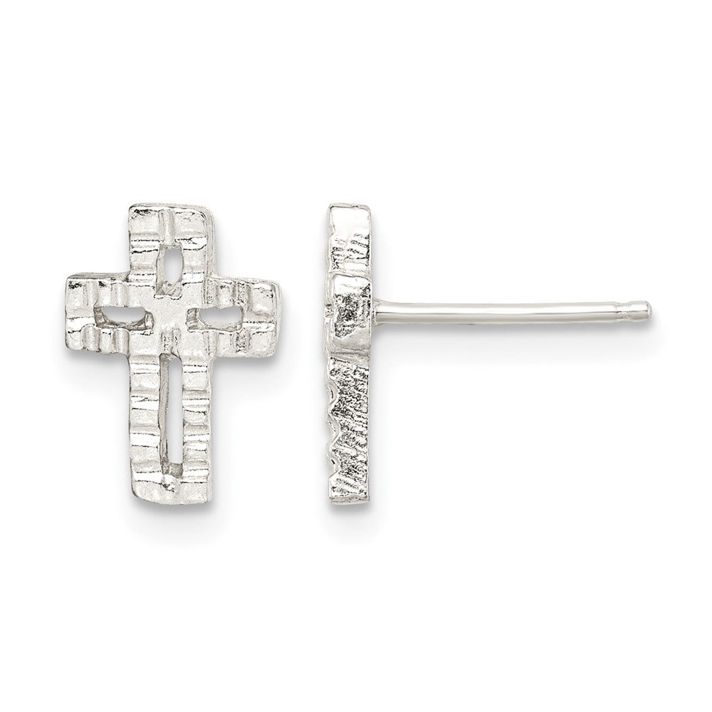 Sterling Silver Polished & Textured Latin Cross Post Earrings