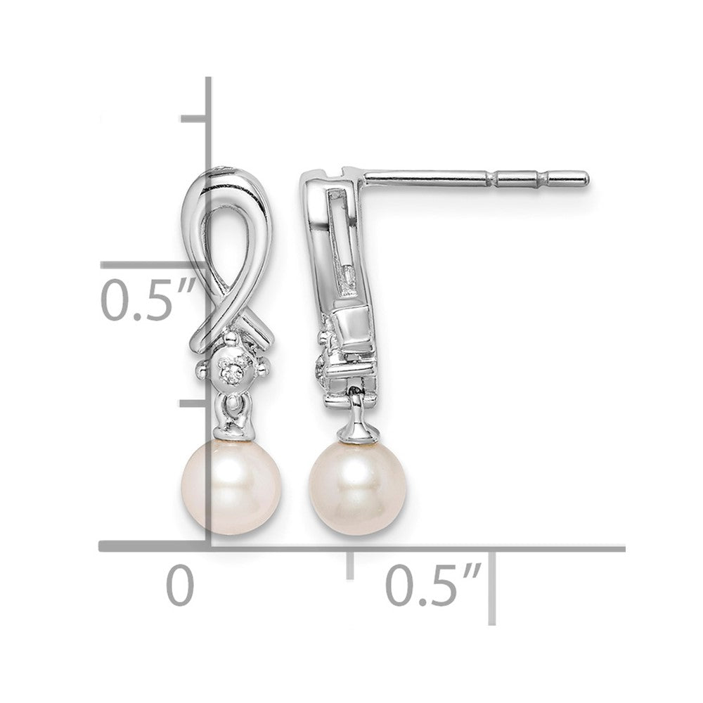 Sterling Silver Rhodium-plated FW Cultured Pearl Diamond Earrings