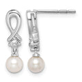 Sterling Silver Rhodium-plated FW Cultured Pearl Diamond Earrings