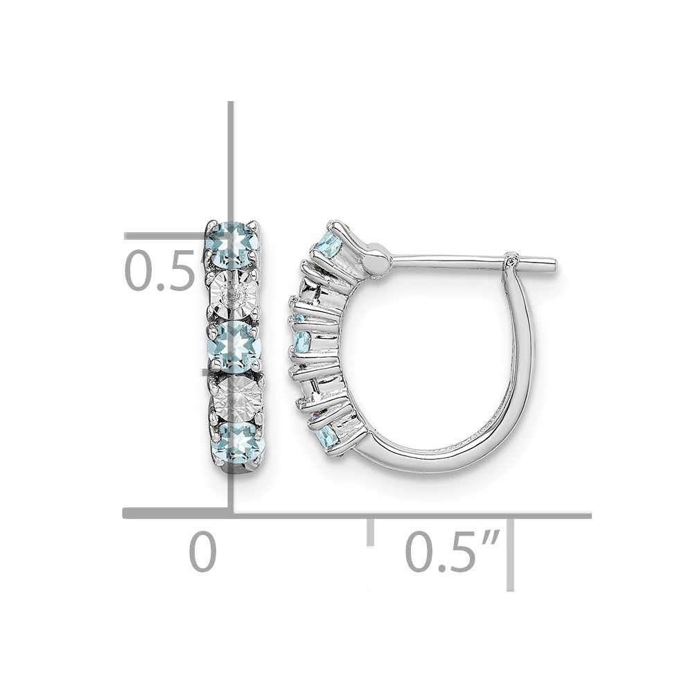 Sterling Silver Rhodium-plated Aquamarine & Diamond Earrings