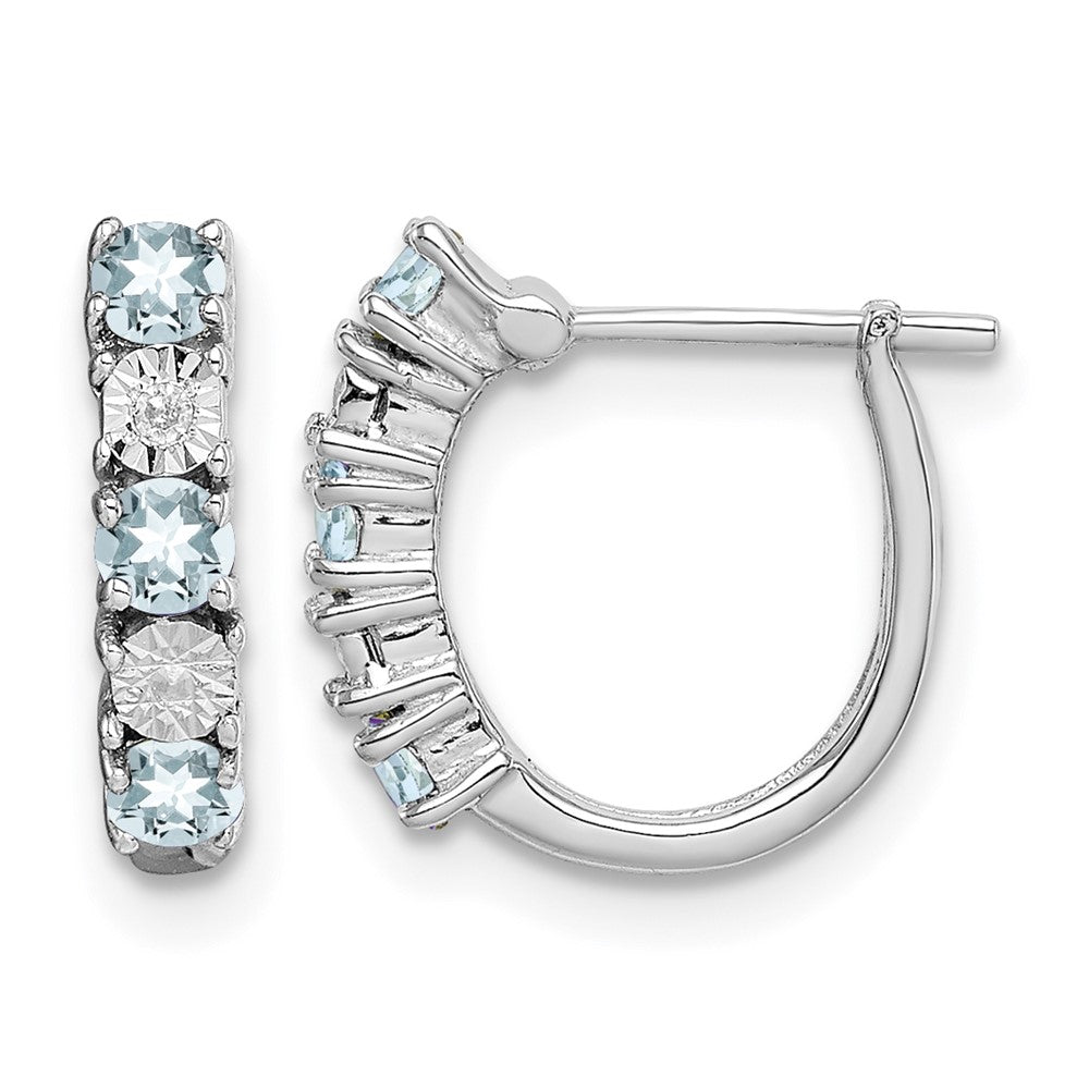 Sterling Silver Rhodium-plated Aquamarine & Diamond Earrings