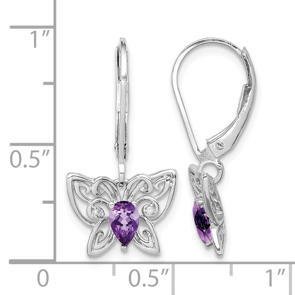 Sterling Silver Rhodium-plated Amethyst and Diamond Butterfly Earrings