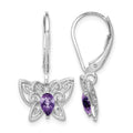 Sterling Silver Rhodium-plated Amethyst and Diamond Butterfly Earrings
