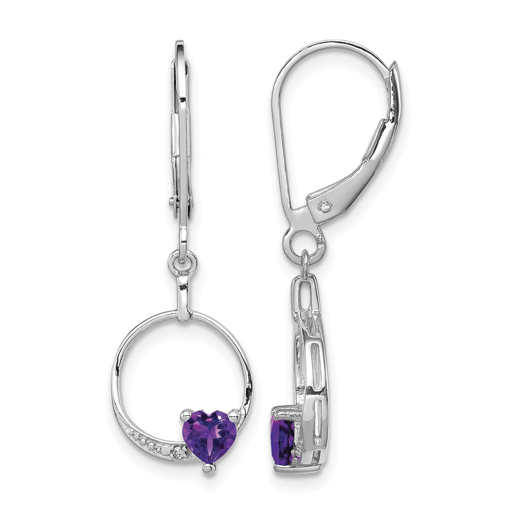 Sterling Silver Rhodium-plated Amethyst and Diamond Earrings