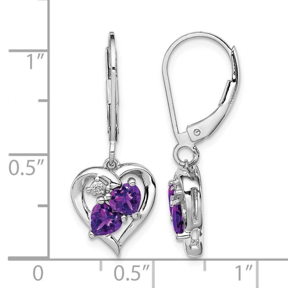 Sterling Silver Rhodium-plated Amethyst and Diamond Earrings