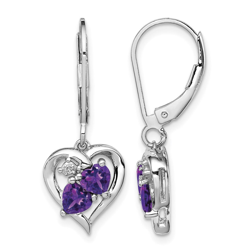 Sterling Silver Rhodium-plated Amethyst and Diamond Earrings
