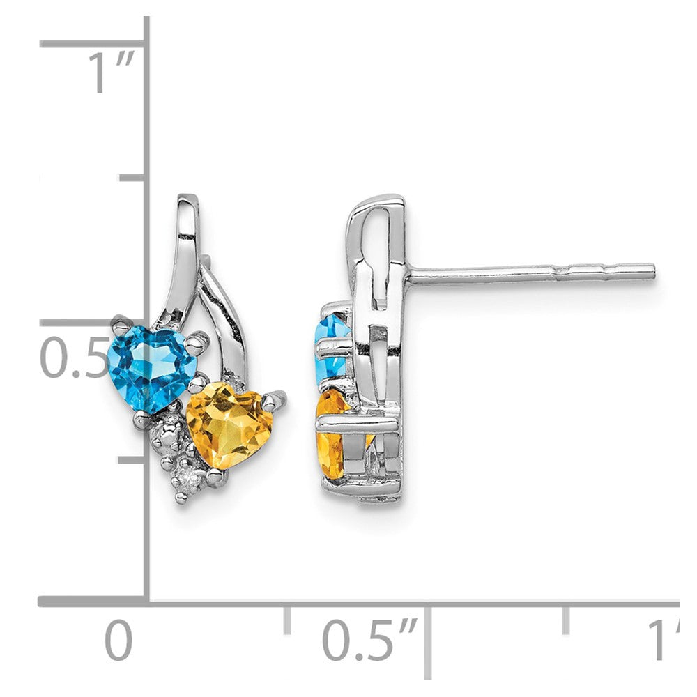 Sterling Silver Rhodium-plated Blue Topaz and Citrine Diamond Earrings