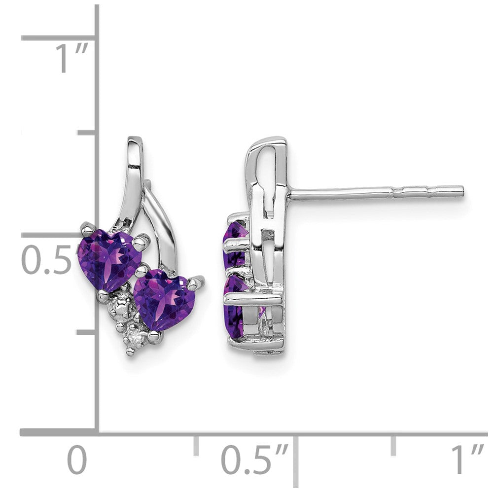 Sterling Silver Rhodium-plated Amethyst and Diamond Earrings