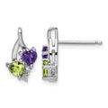 Sterling Silver Rhodium-plated Amethyst Peridot Diamond Earrings